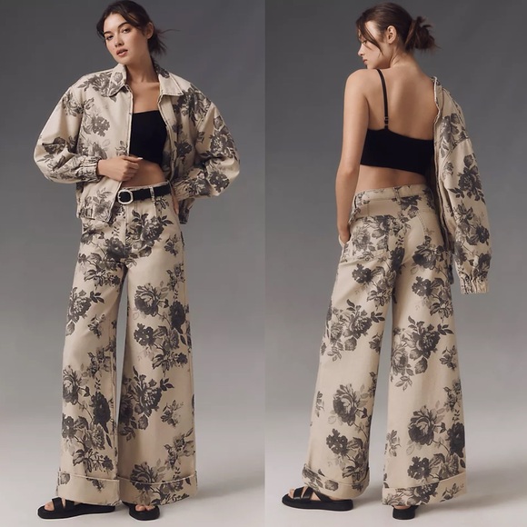 Anthropologie Denim - Anthropologie Leon Double Hem High-Rise Wide-Leg Cuffed Jeans Pilcro: Floral L14